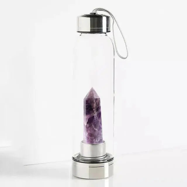 Natural Gemstone Glass Water Bottle - Amethyst - Conscious Shopping