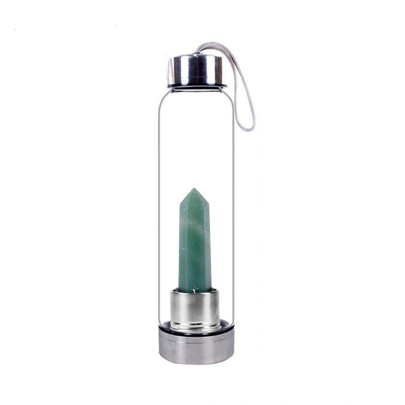 Natural Gemstone Glass Water Bottle - Aventurine Quartz - Conscious Shopping