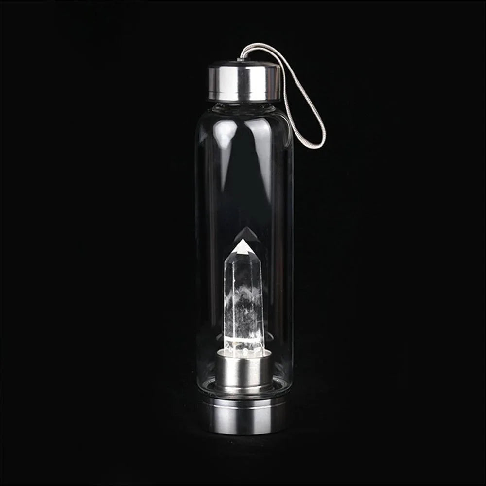 Natural Gemstone Glass Water Bottle - Clear Quartz - Conscious Shopping