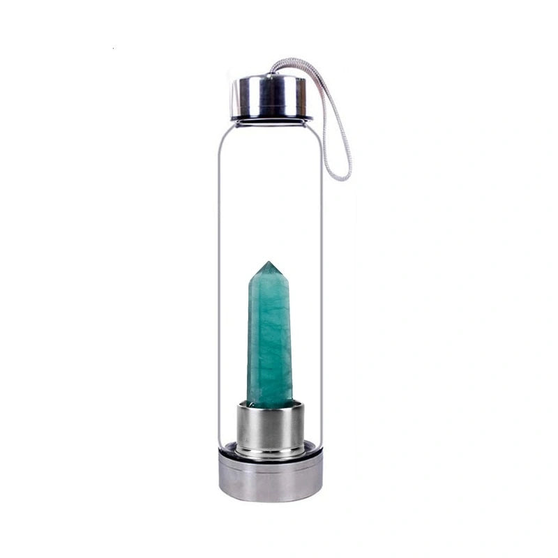 Natural Gemstone Glass Water Bottle - Green Fluorite - Conscious Shopping