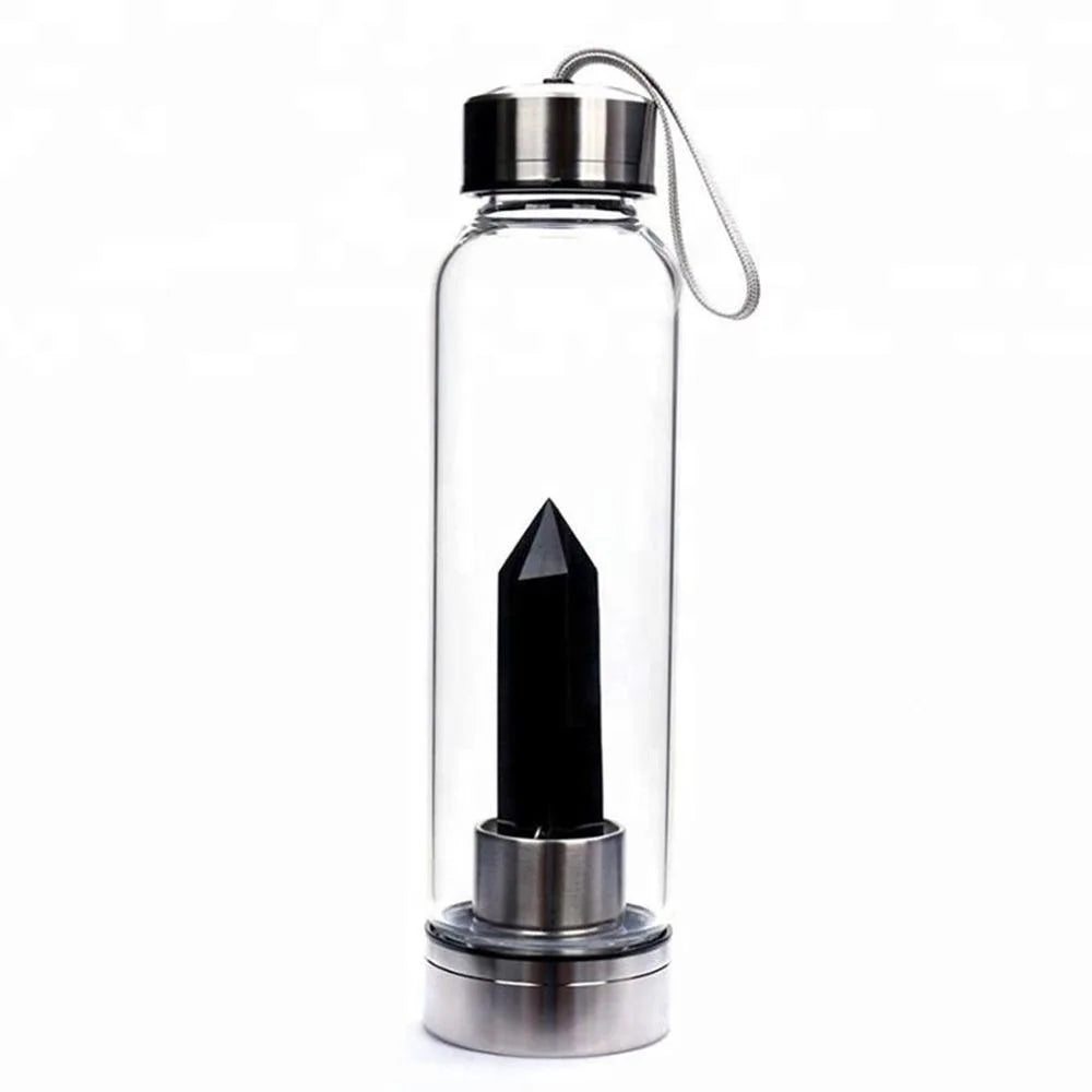 Natural Gemstone Glass Water Bottle - Obsidian - Conscious Shopping