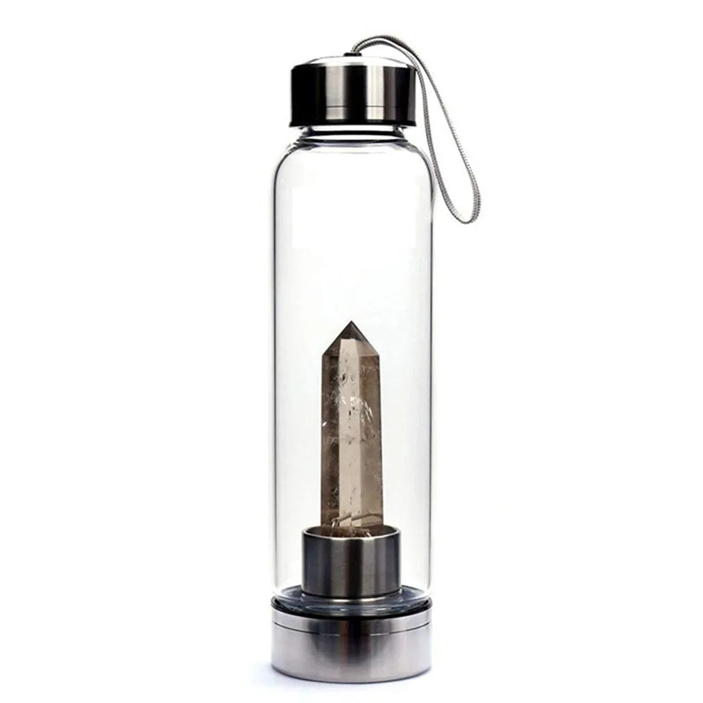 Natural Gemstone Glass Water Bottle - Smokey Quartz - Conscious Shopping
